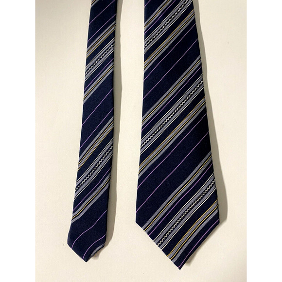Vintage Lanvin Tie Navy Purple Striped Blue 100% Silk Necktie 3.25" W 55… - Picture 2 of 8